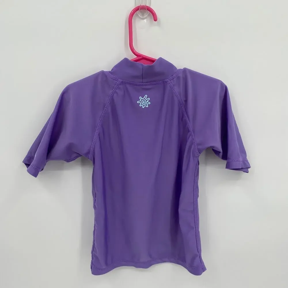 UV Skinz Fish Print Short Sleeve Rashguard UPF 50 Purple Girl's Size 6 Stretch